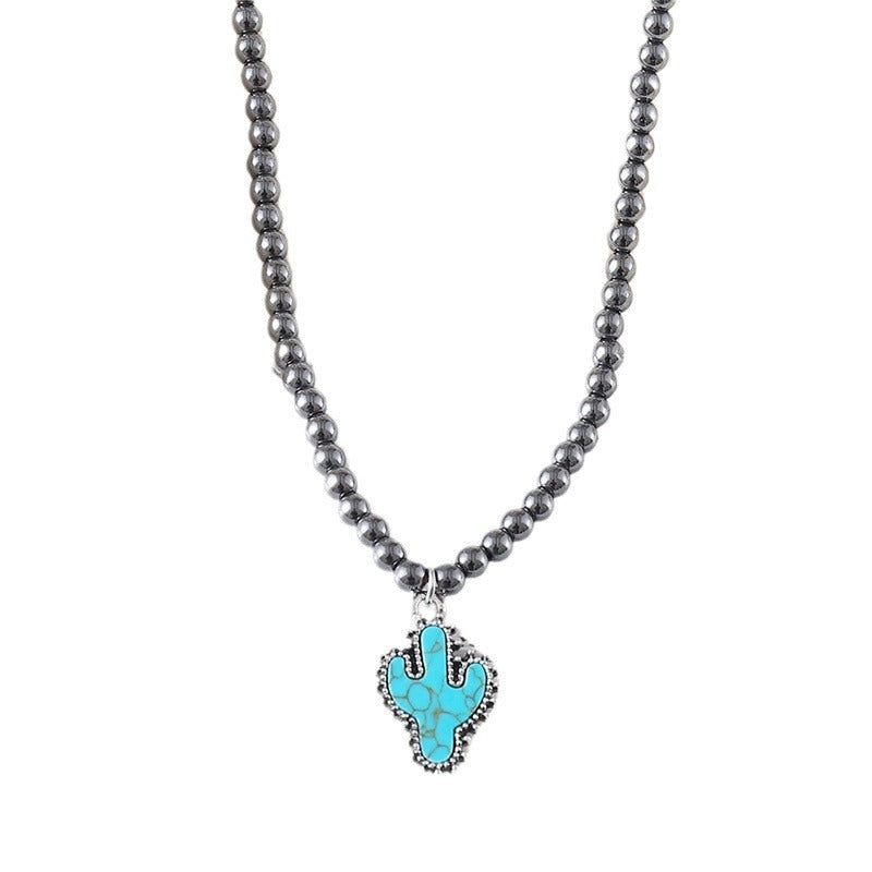 Wholesale Bull head five-pointed star round bead necklace